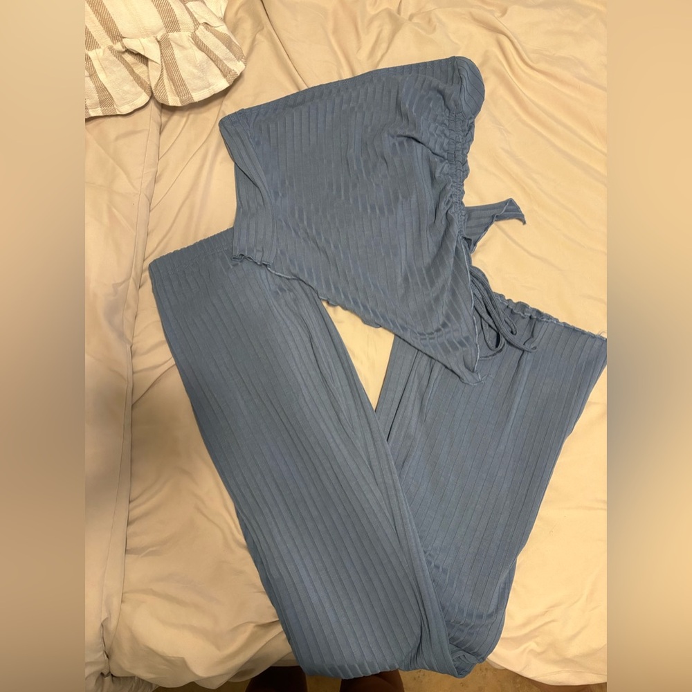 Dusty Blue Two Piece Set | Tube Top + Pants | Size Small | Summer Outfit - Picture 5 of 6